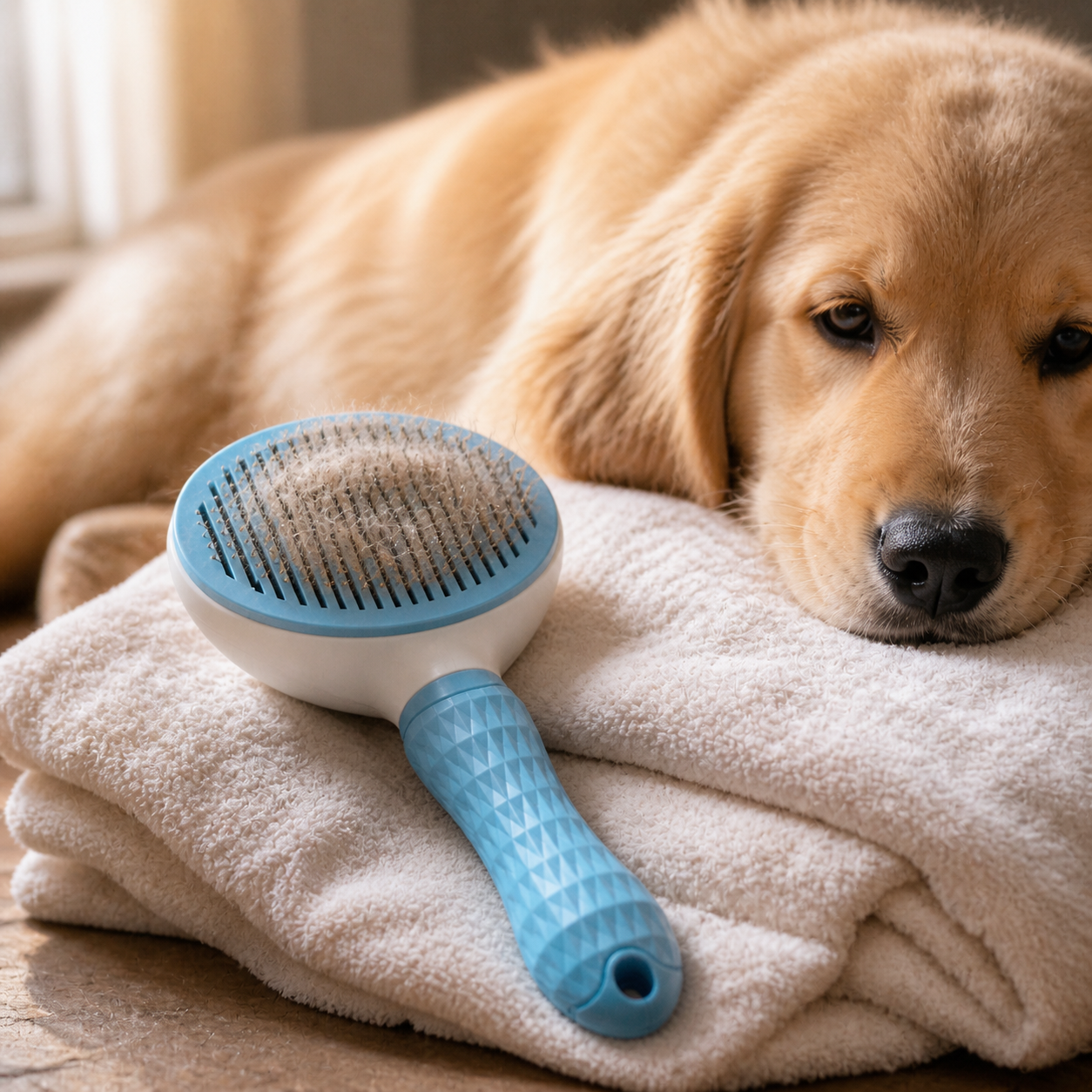 Silk Sweeper brush with Golden Retriever